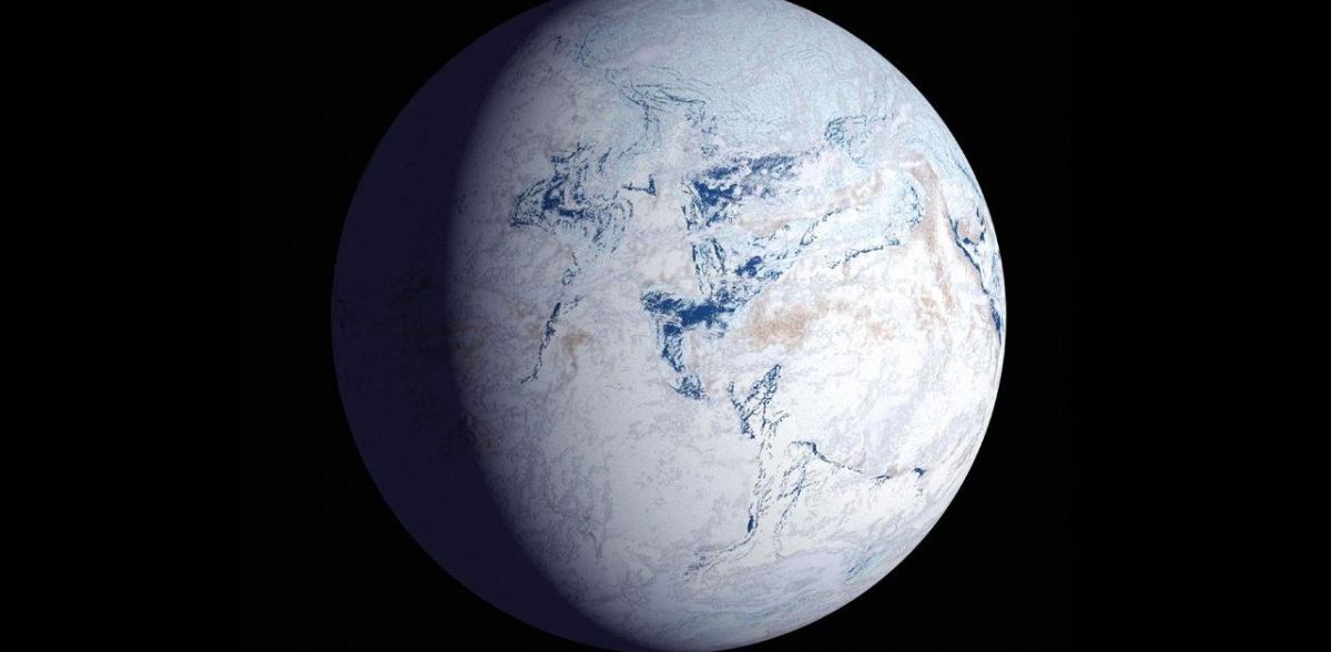 Imagem representativa que mostra a Terra coberta por gelo.