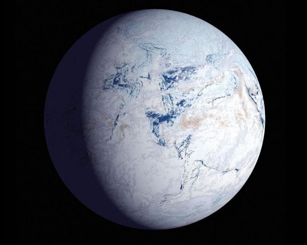 Imagem representativa que mostra a Terra coberta por gelo.