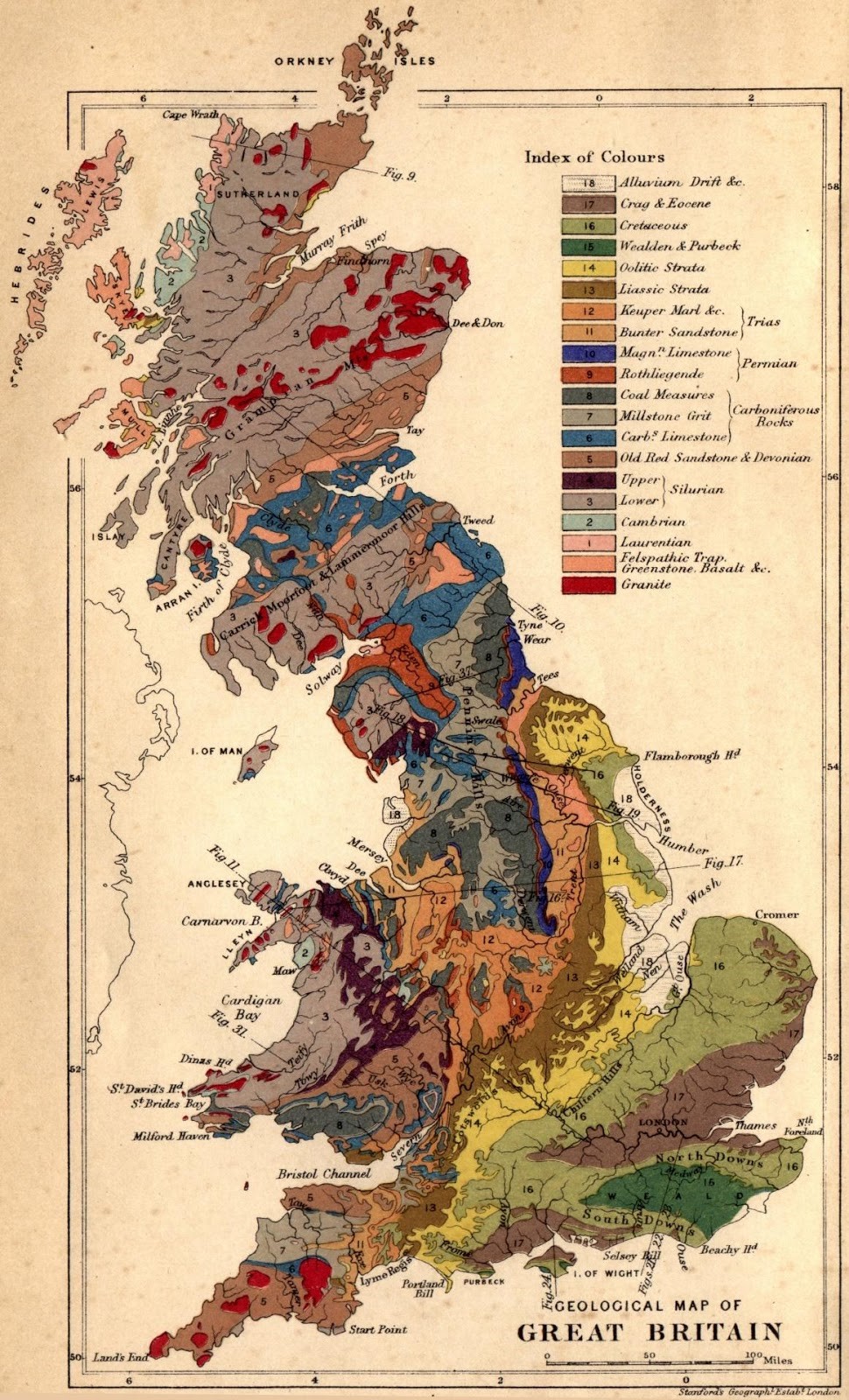 “O Mapa Geológico da Inglaterra, País de Gales e Parte da Escócia”, publicado em 1815. O primeiro mapa geológico do tipo. Atualmente, o mapa está pendurado na parede da Geological Society, em Picadilly, Londres. Créditos da imagem: British Geological Survey.