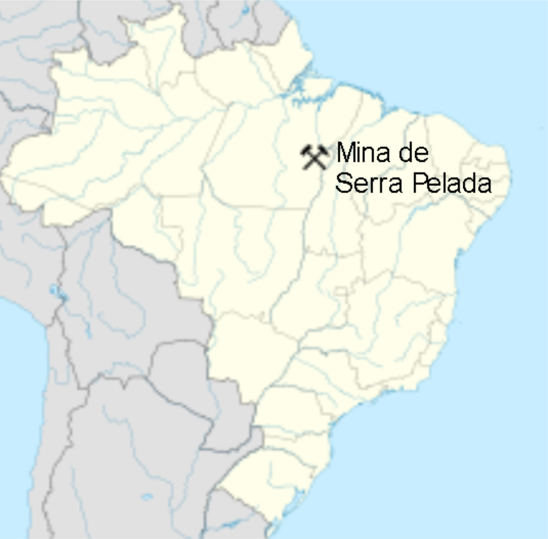 Localização da mina da Serra Pelada na mapa do Brasil. 