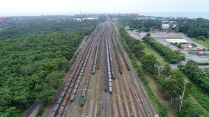 Vista aérea do pátio ferroviário da Vale, em Tubarão, Espírito Santo