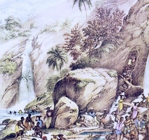 A imagem trata-se de uma pintura de Johann Moritz (1820-1825), retratando a mineração de ouro por lavagem perto do Morro de Itacolomi.