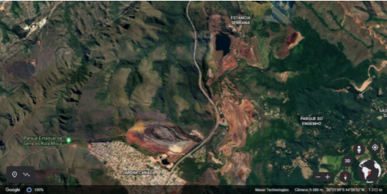 Imagem de satélite de uma região de exploração nos arredores de Belo Horizonte.