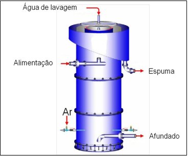 Imagem com os componentes de uma Coluna de Flotação
